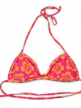 Frankie’s Bikinis Pink & Orange Floral Triangle Bikini Top